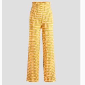 Cider yellow Houndstooth / Gingham High Waisted Retro wide Leg Trousers Pants